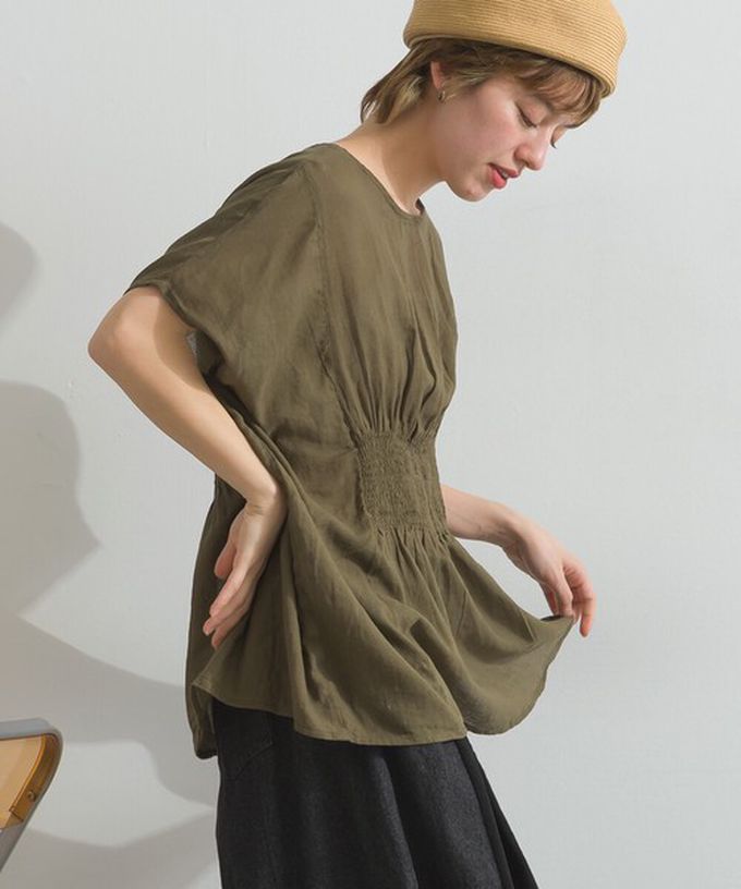 日本 Lupilien - 印度棉 人字紋清爽飄逸瘦腰短袖上衣-象牙白