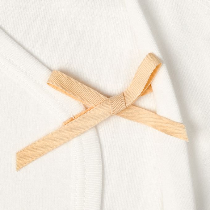 akachan honpo - 長袖新生兒內衣6件組-按扣款 橫紋-米白色 (50~60cm)