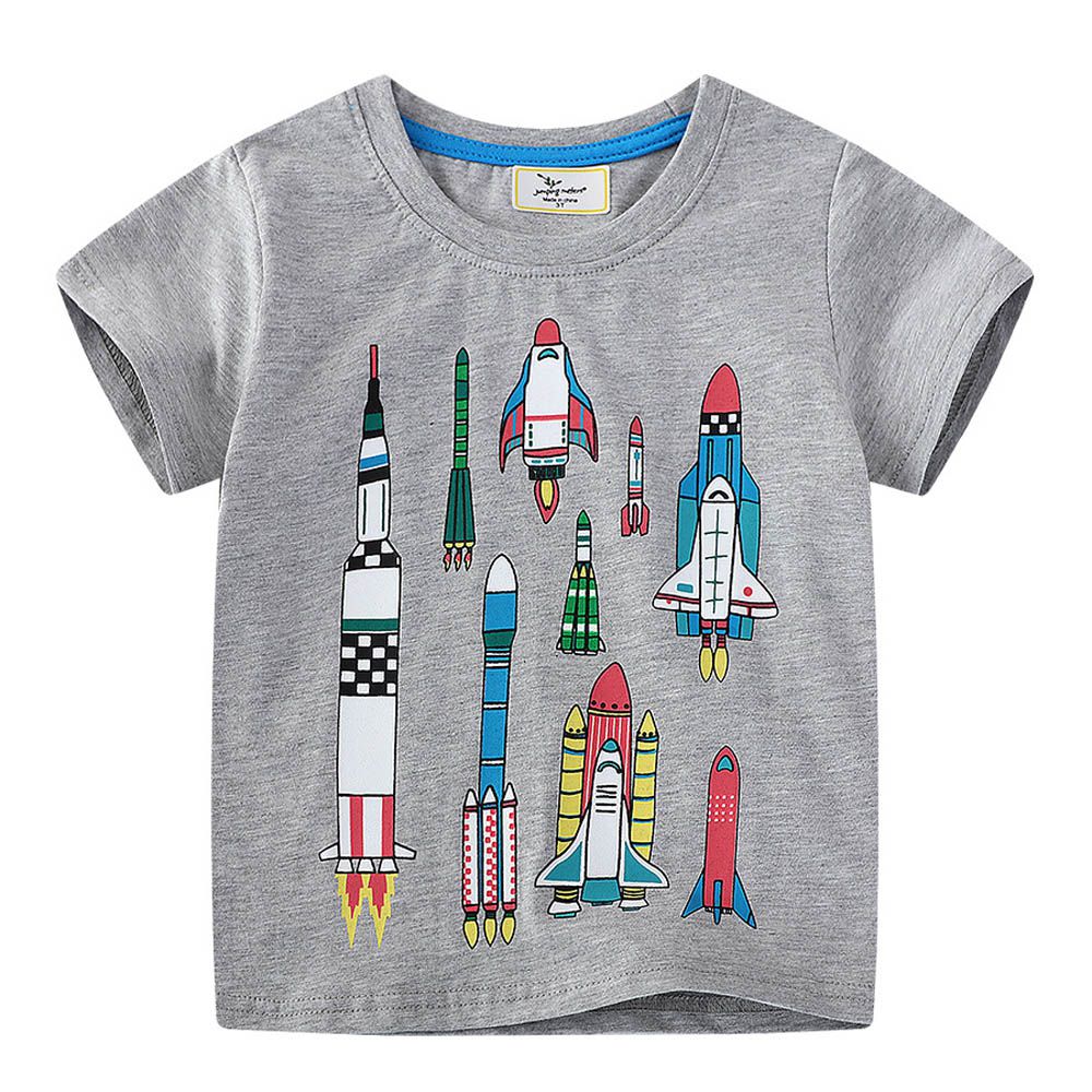 棉質圓領短袖上衣-火箭升空-灰色