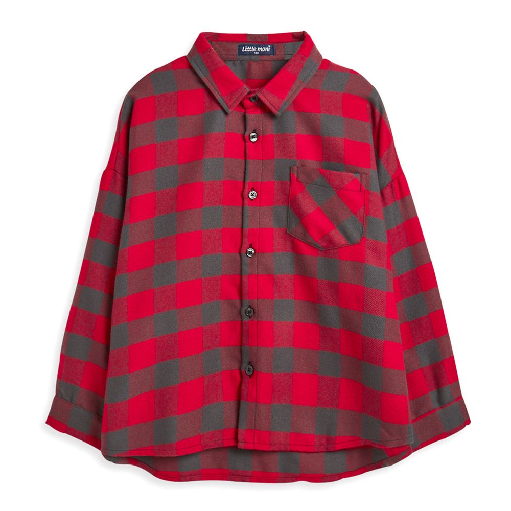 麗嬰房 Little moni - 格紋寬版襯衫-紅色