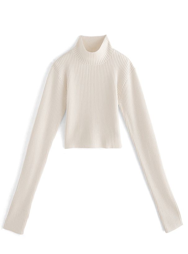 日本 GRL - 高領露指酷甜短針織上衣-黑