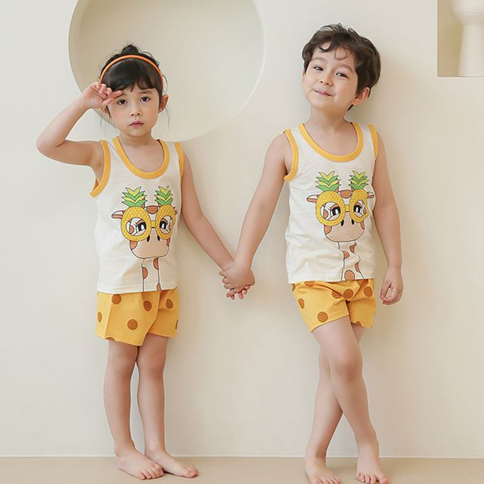 正韓 Puco - 超優質嬰幼兒/兒童無袖100% 有機棉家居服/睡衣-我愛長頸鹿