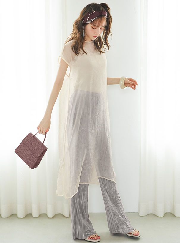 日本 GRL - 修長壓褶百搭彈性鬆緊寬褲-絢麗紫