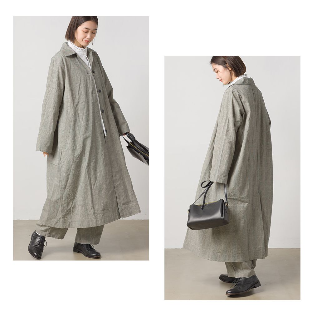 日本 OMNES - 純棉翻領長版風衣外套-櫻花粉