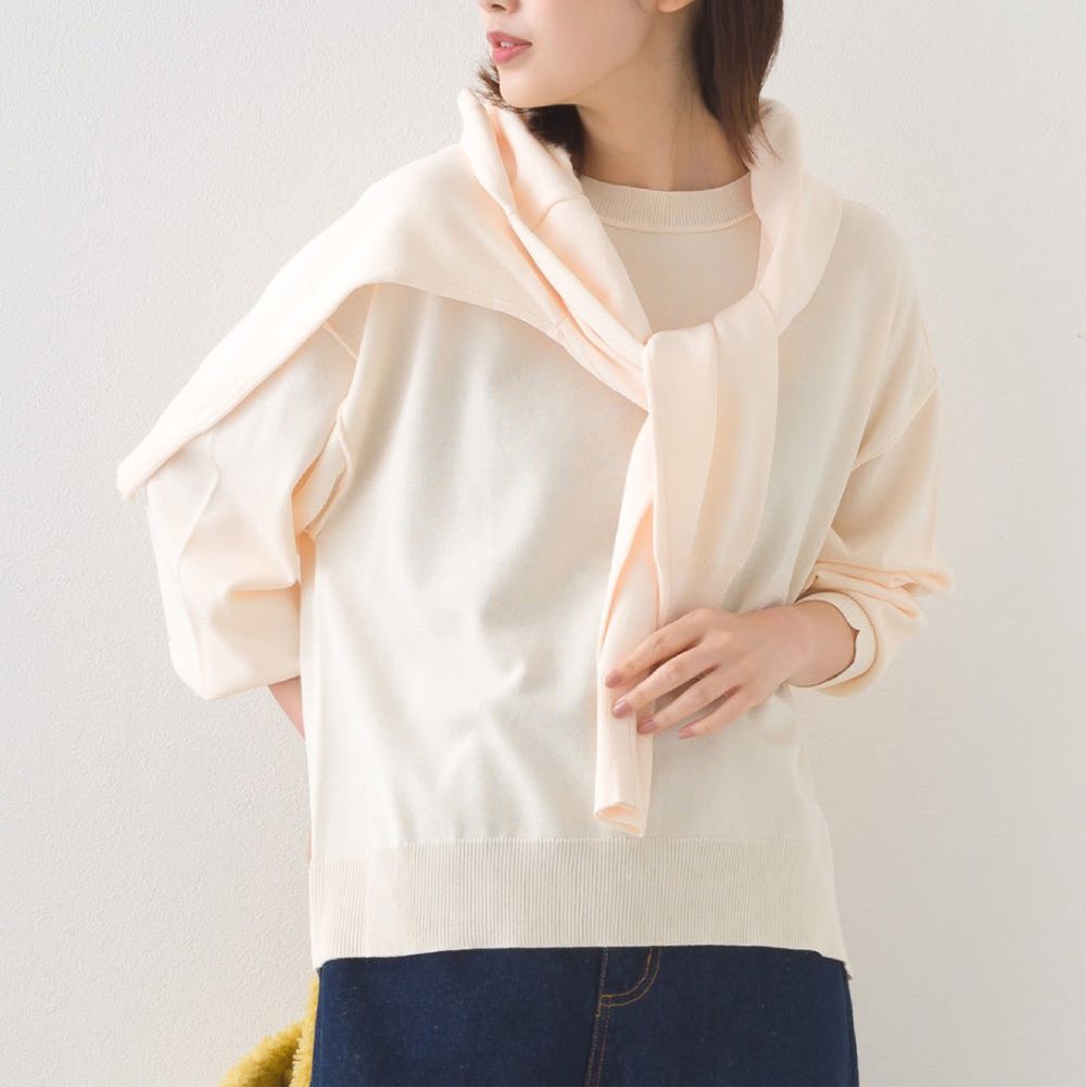 高密度混嫘縈優雅針織上衣-米白