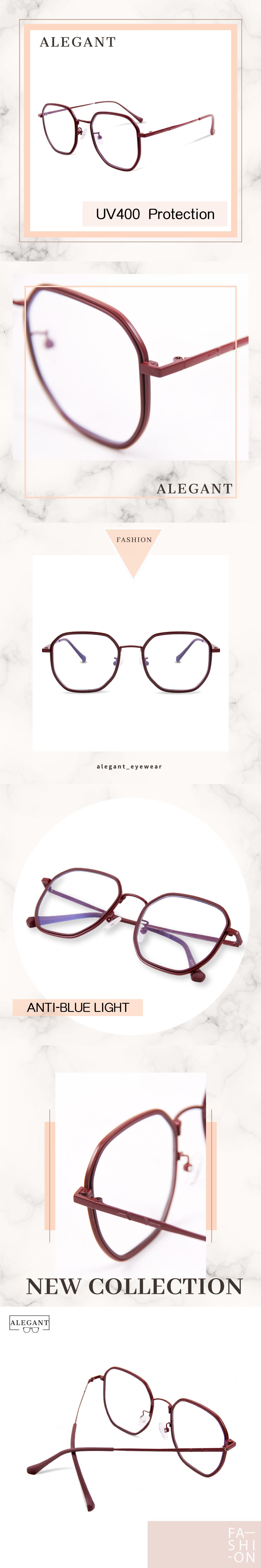 ALEGANT - 北歐極簡絲絨紅金屬鑲嵌輕量TR90光學框UV400濾藍光眼鏡
