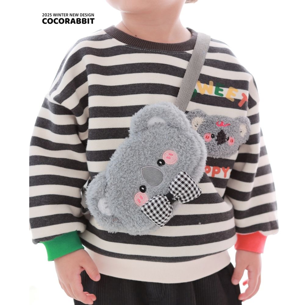 Coco rabbit (附包包,內磨毛)動物條紋長袖大學T-毛毛無尾熊-墨黑