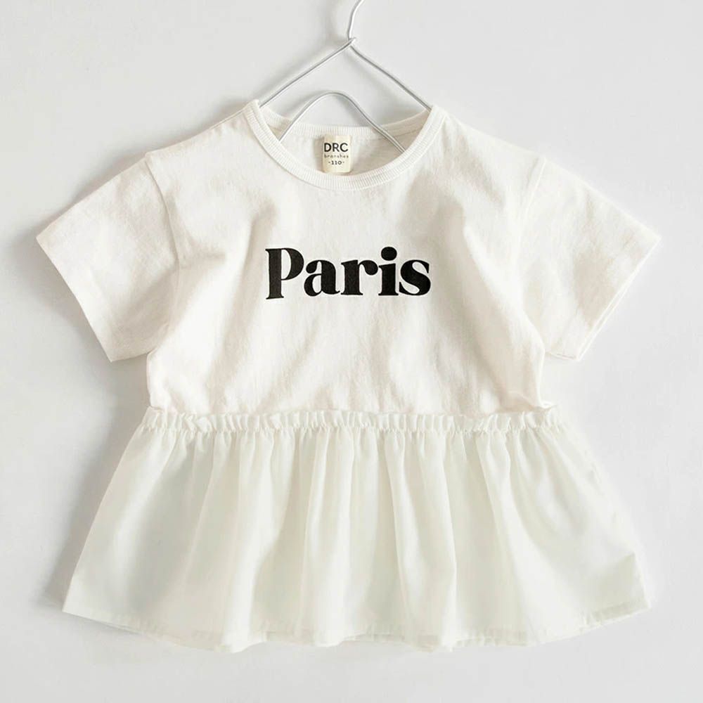 城市印花夢幻傘狀短袖上衣-Paris-白