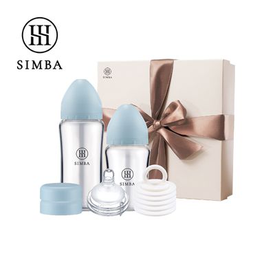 Simba 小獅王辛巴 - 蘊蜜質金玻璃寬口奶瓶新生入門禮盒-晨藍
