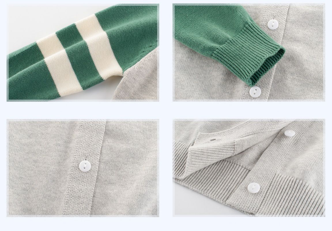 針織長袖外套-拼色-綠色x灰色