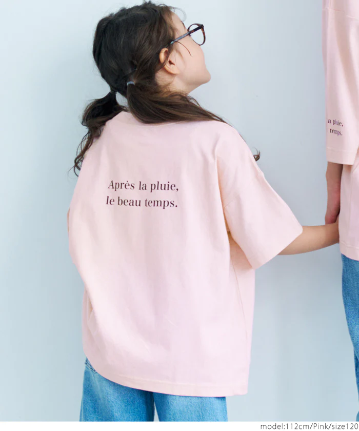 日本 COCA - 圓領純棉透氣字母短T-孩子-淺粉