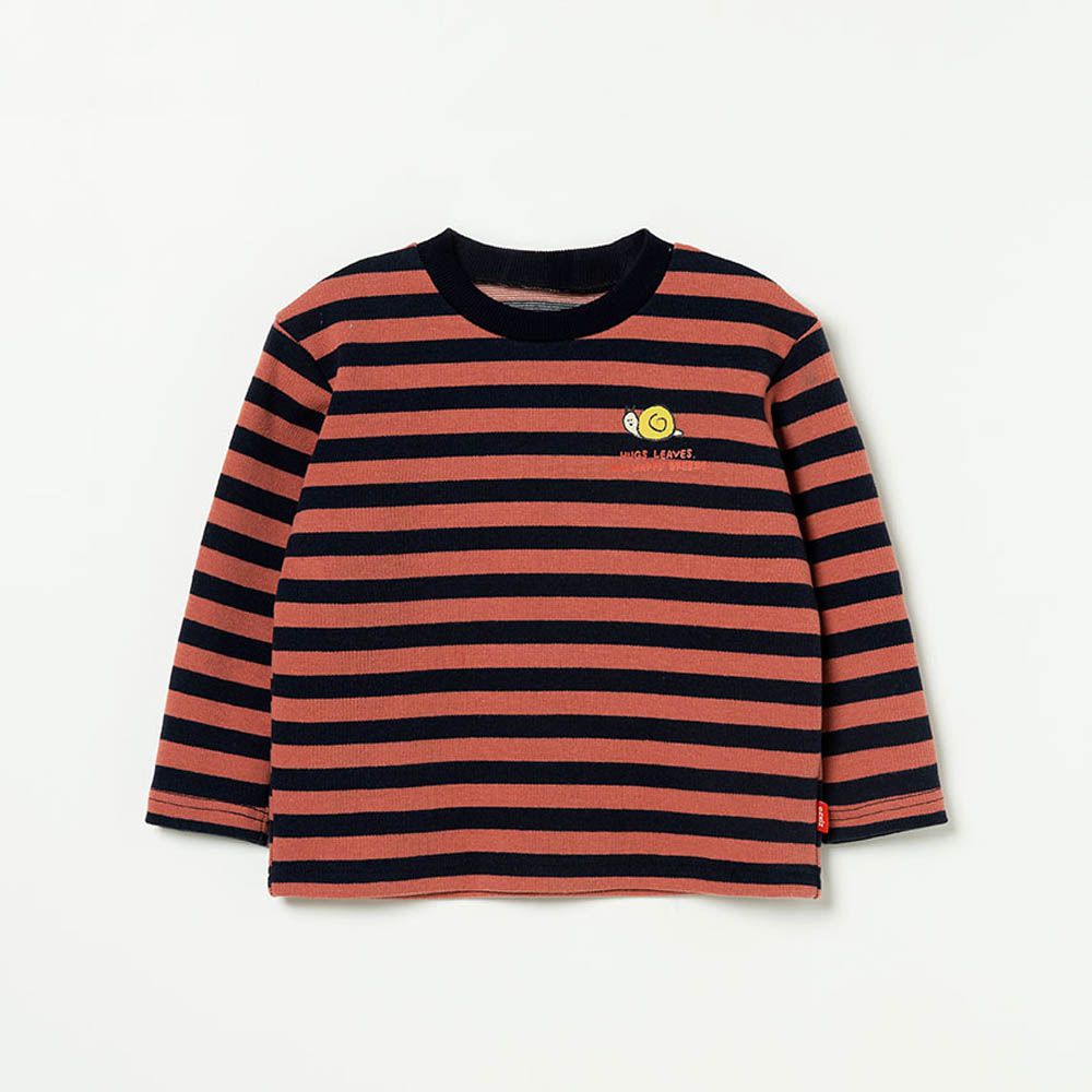 小蝸牛點綴條紋長袖上衣-磚紅X黑