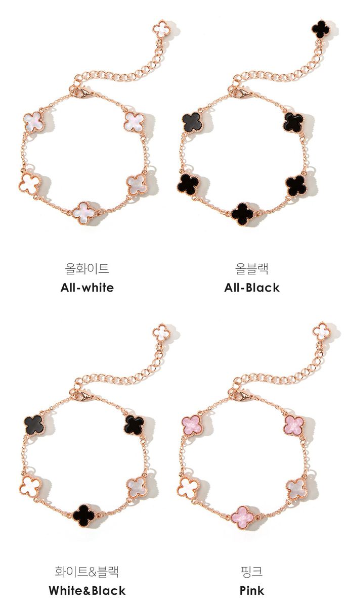 韓國 Soo&Soo - 雙面幸運草拋光手鏈-紫 (長度16cm)