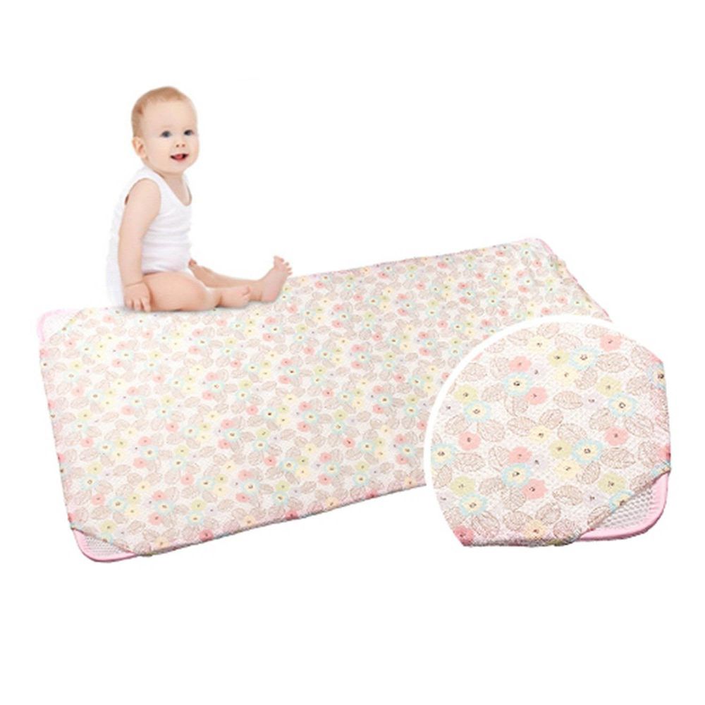 韓國 GIO Pillow - 智慧二合一有機棉超透氣排汗嬰兒床墊-粉漾花朵 (L號)