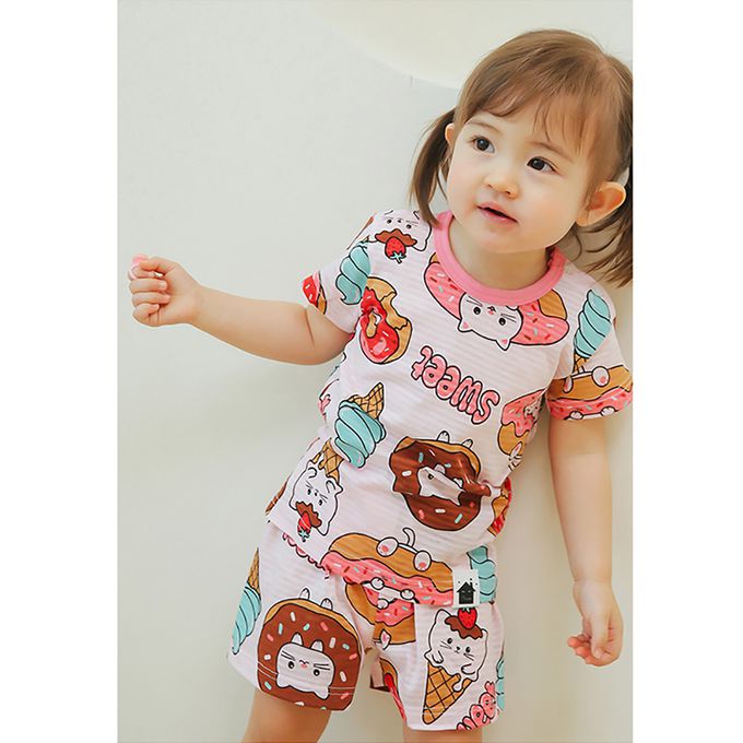 正韓 VOVO - 超優質嬰幼兒/兒童短袖100% 有機純棉家居服/睡衣-甜點貓