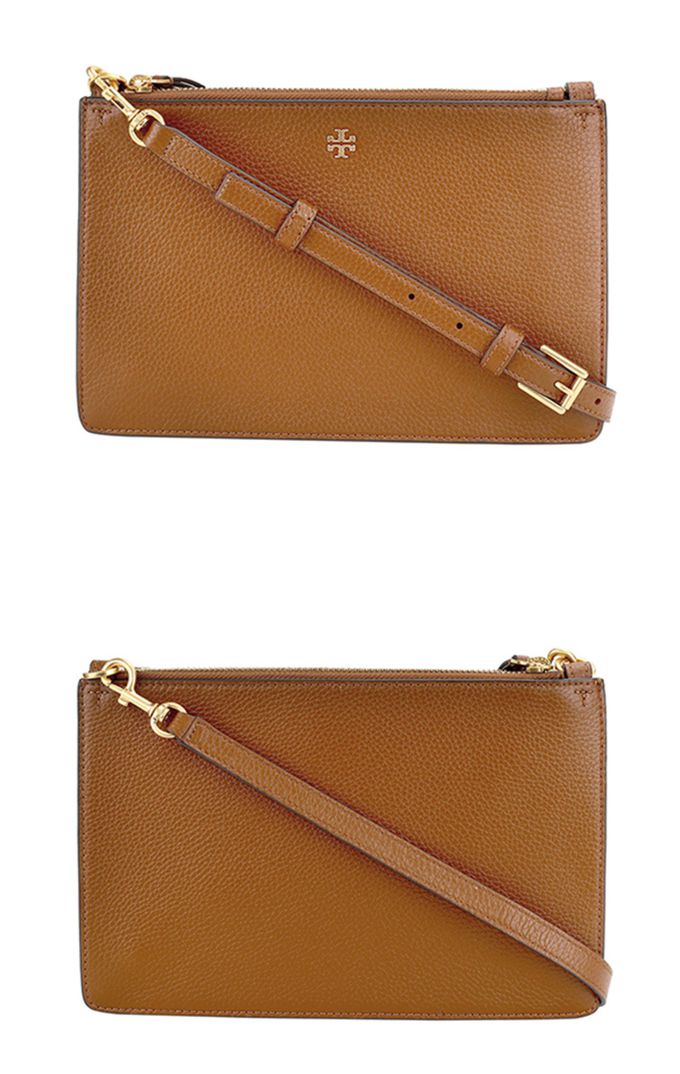 TORY BURCH - 皮革雙層拉鍊斜背包 (焦糖)