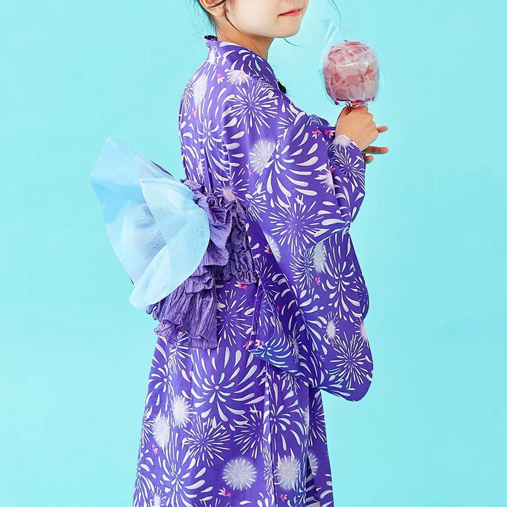 純棉方便穿套頭式夏日夢幻浴衣(2件組)-金魚花火-紫羅蘭