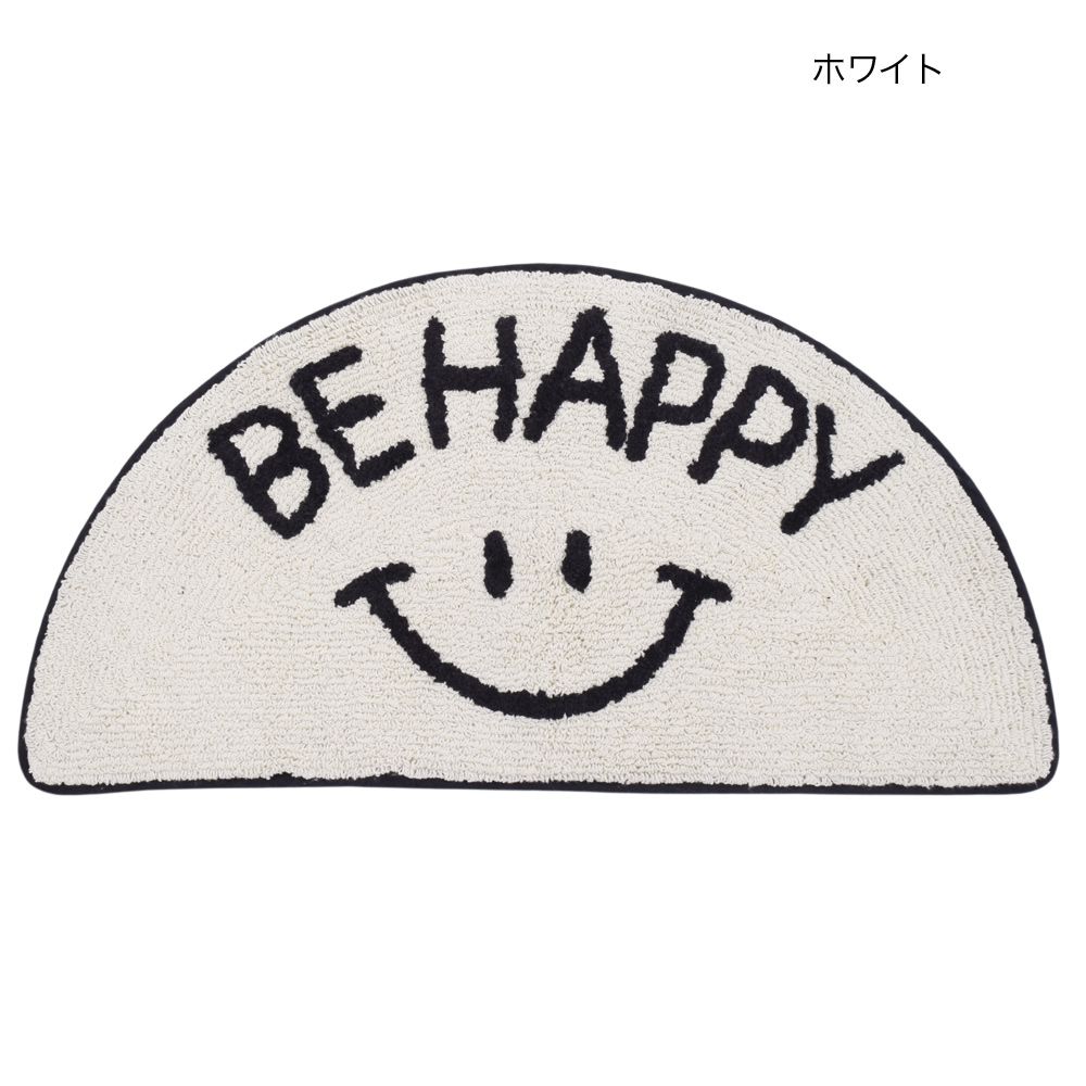 日本 TOMO - 短絨吸水印花腳踏墊/地墊-半月型微笑-粉灰 (約35×70cm)