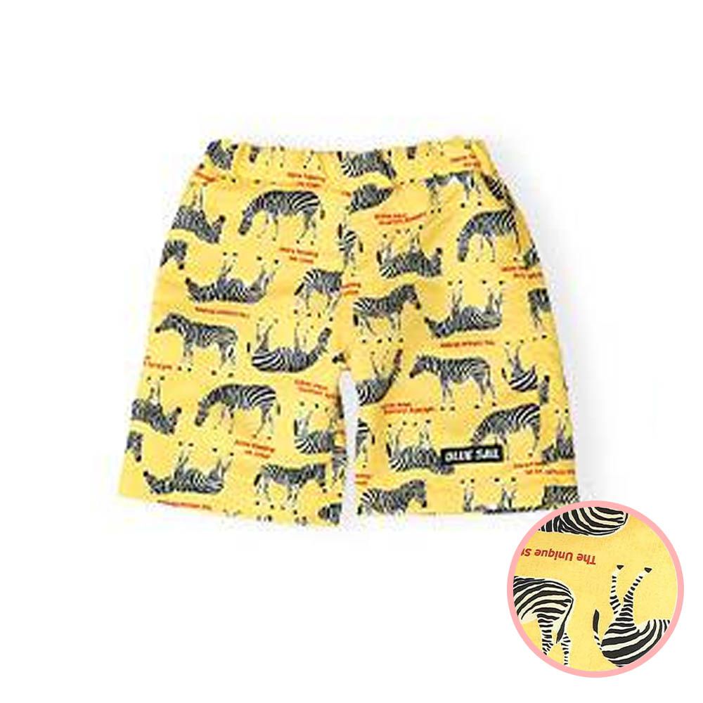 抗UV 童趣印花海灘褲／泳褲(含內褲)-斑馬-黃