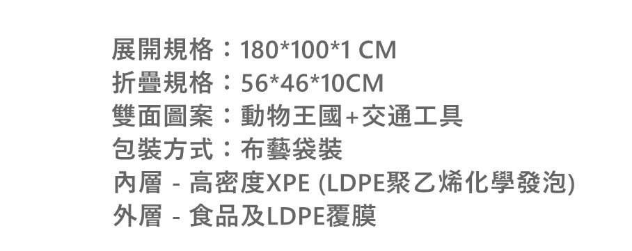 Vanibaby - XPE雙面折疊地墊/爬行地墊-動物王國 (180x100x1cm)