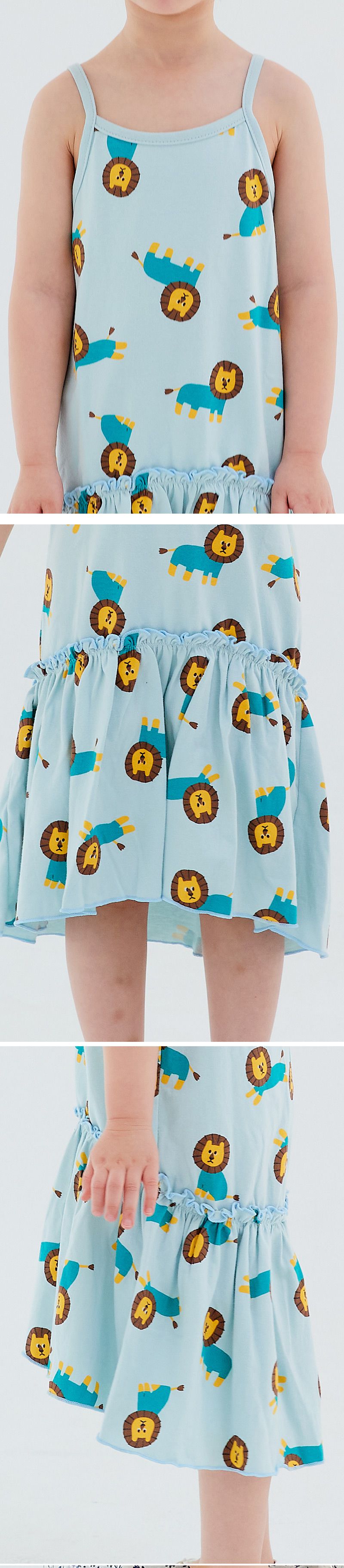 韓國 OZKIZ - 獅子好朋友細肩帶洋裝-湖藍