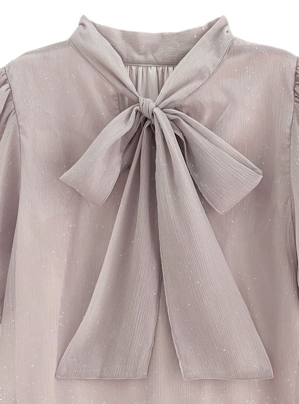 日本 GRL - 後綁帶柔美光澤雪紡泡泡袖上衣-香檳粉 (F)