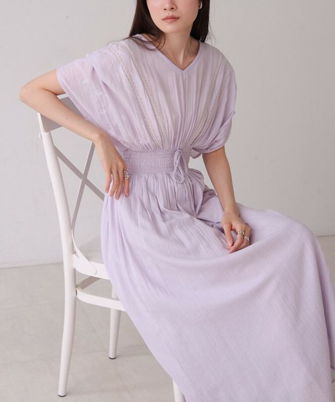 日本 Bab - 100%印度棉 素雅刺繡收腰短袖洋裝-薄荷綠