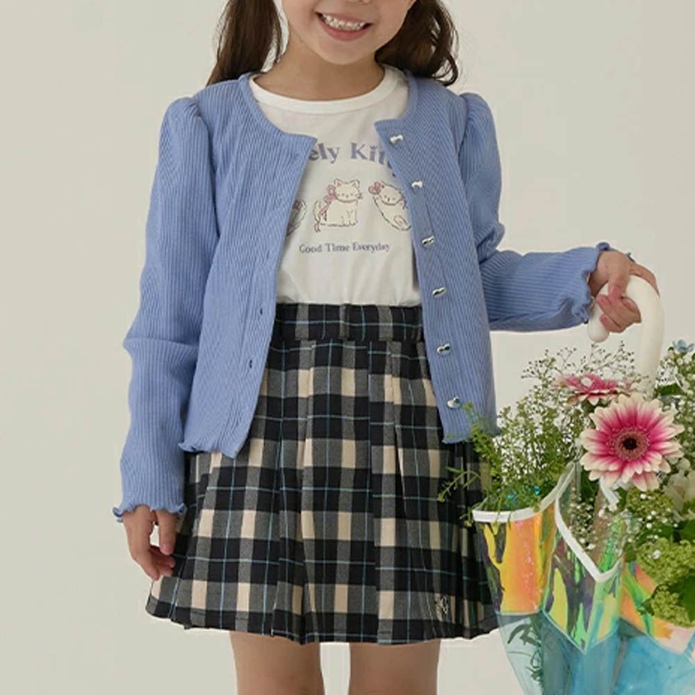 愛心鈕扣羅紋針織薄外套-藍紫