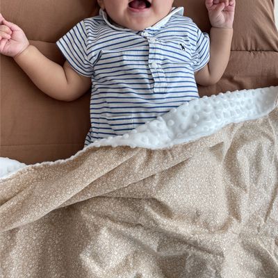 正韓Hello HiZoo - 手工製純棉柔感親膚幼兒安撫毯/冷氣毯/絨毛被毯/午睡毯-Brown Flower