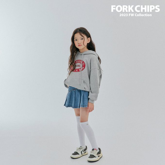 韓國 FORK CHIPS - 鬆緊腰不對稱百褶丹寧褲裙