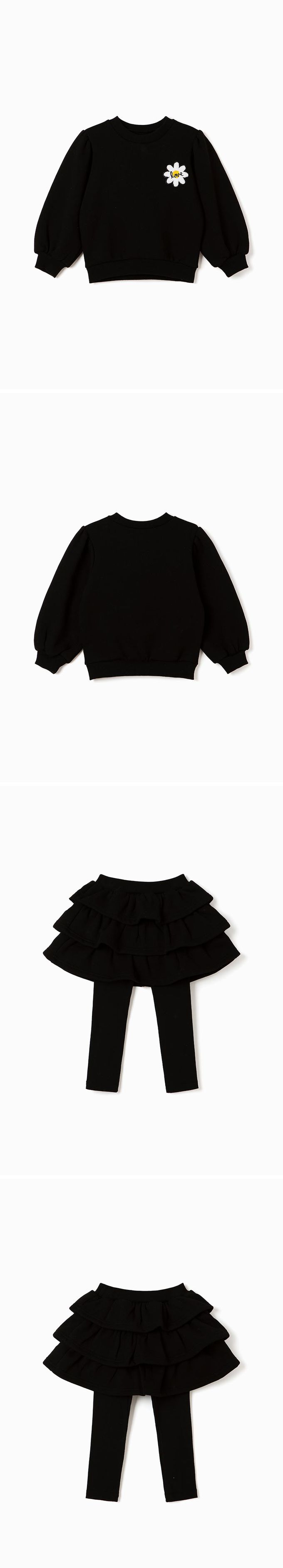 韓國 OZKIZ - 雛菊點綴層次內搭褲裙套裝-黑