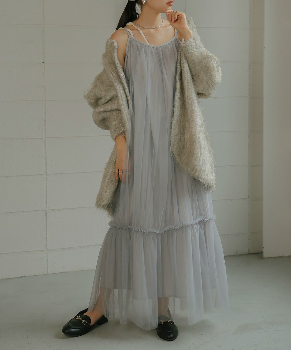 日本 Bab - 夢幻歐根紗拼接吊帶裙-夢幻粉