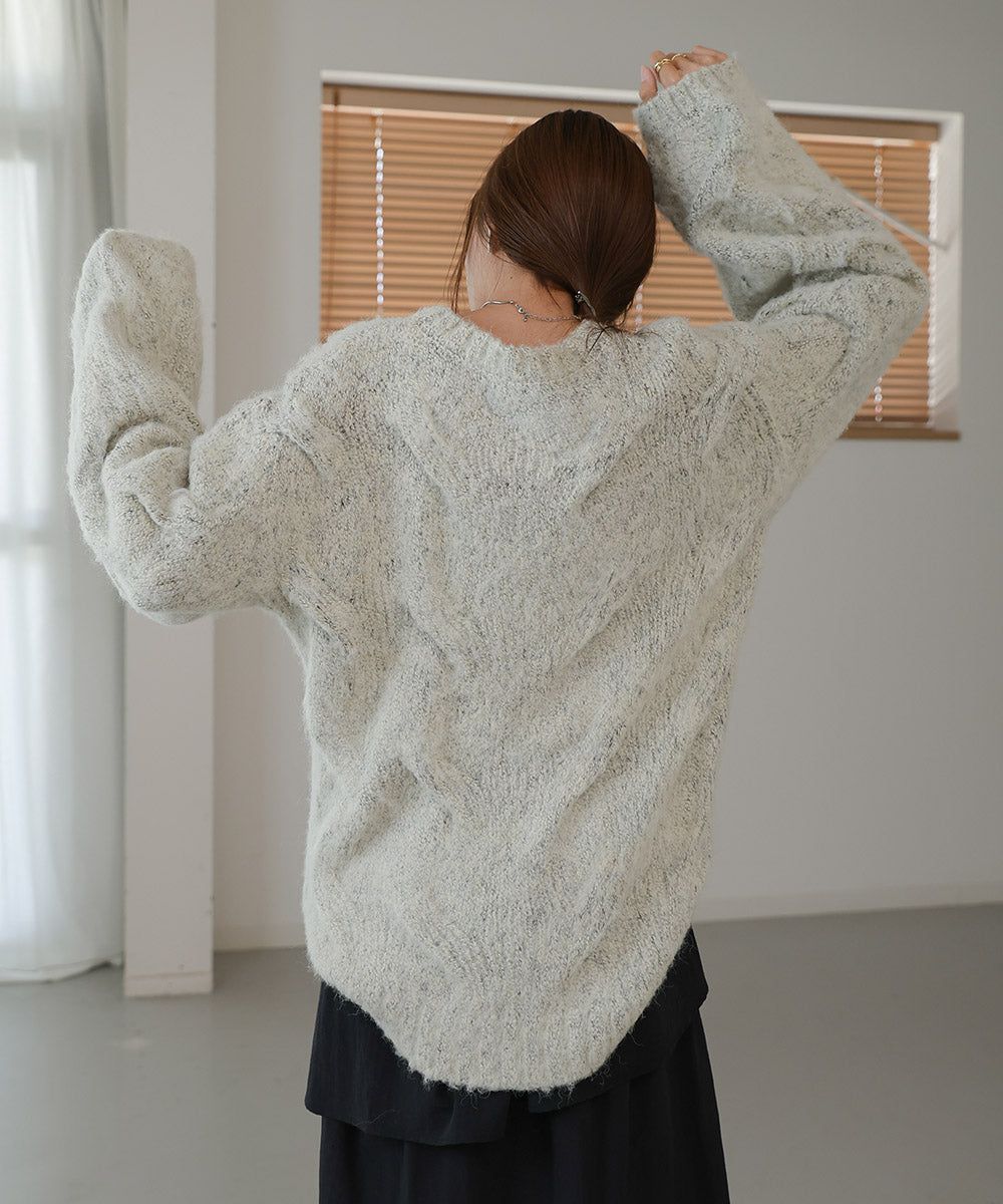 日本 Bab - 季節感立體麻花大寬袖針織上衣-深灰