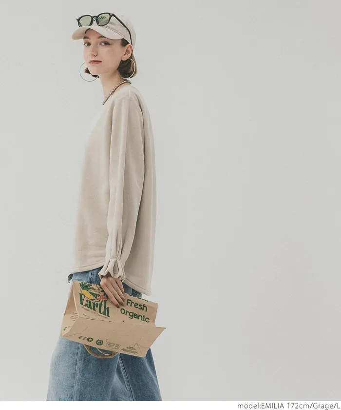 日本 COCA - 裏起毛甜美糖果袖長袖上衣-淺棕