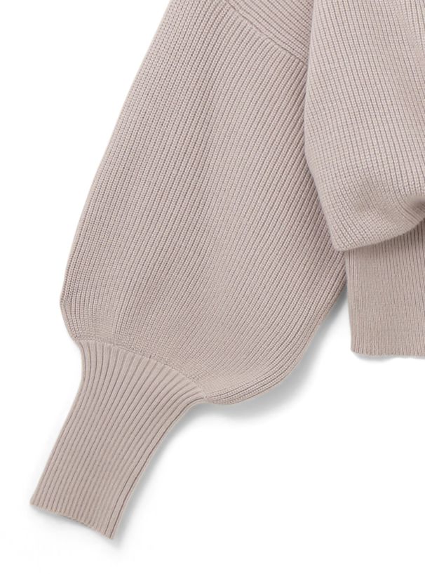 日本 GRL - 蕾絲緹花羅紋泡泡袖針織上衣-淺灰杏