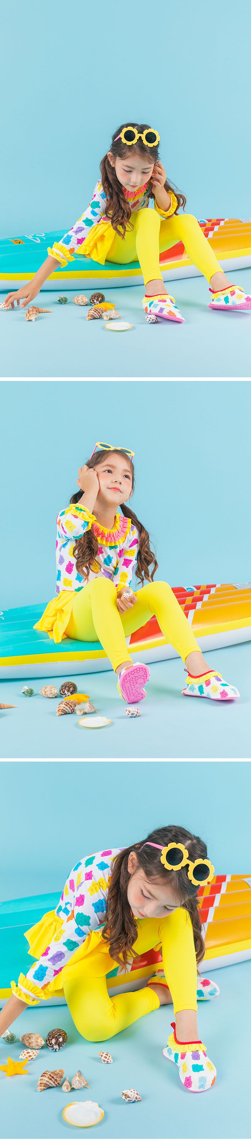 韓國 OZKIZ - 抗UV防曬兒童泳裝-三件組-熊熊軟糖