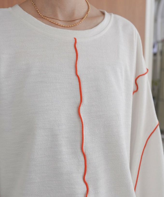 日本 Bab - 活力跳色感木耳邊大寬袖上衣-白x橘