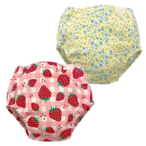 日本 Chuckle Baby - 六層學習褲(兩件組)-草莓格紋+春日花園-分離式