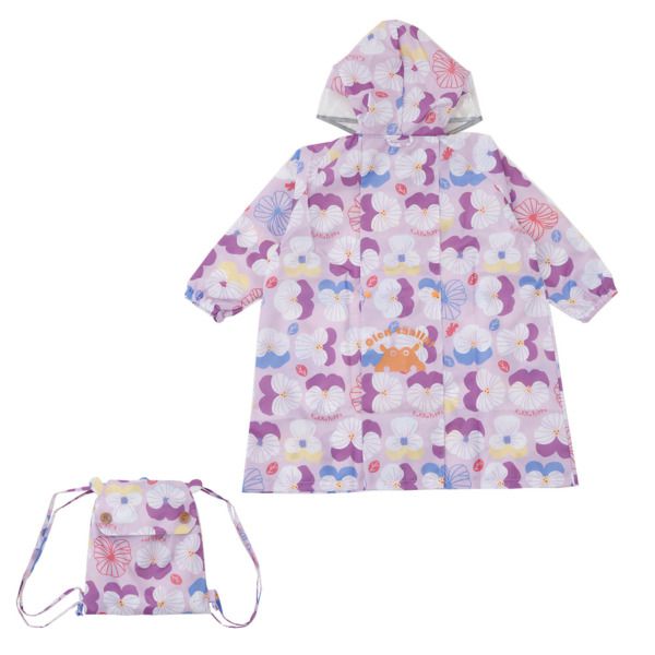 日本 kukka hippo - 兒童雨衣(附收納袋)-三色堇