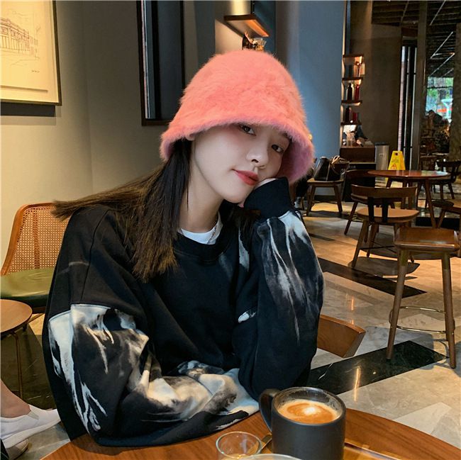 復古百搭絨毛漁夫帽-黑色 (M(56-58cm))