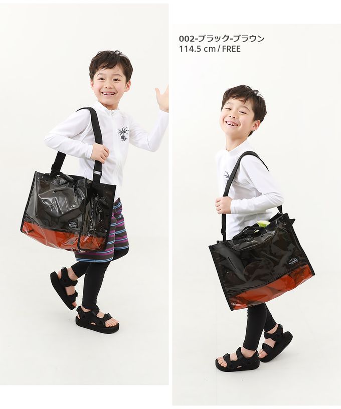 日本 devirock - 大容量PVC防水游泳/玩水包(附背帶)-黑x棕 (35x26x17cm)