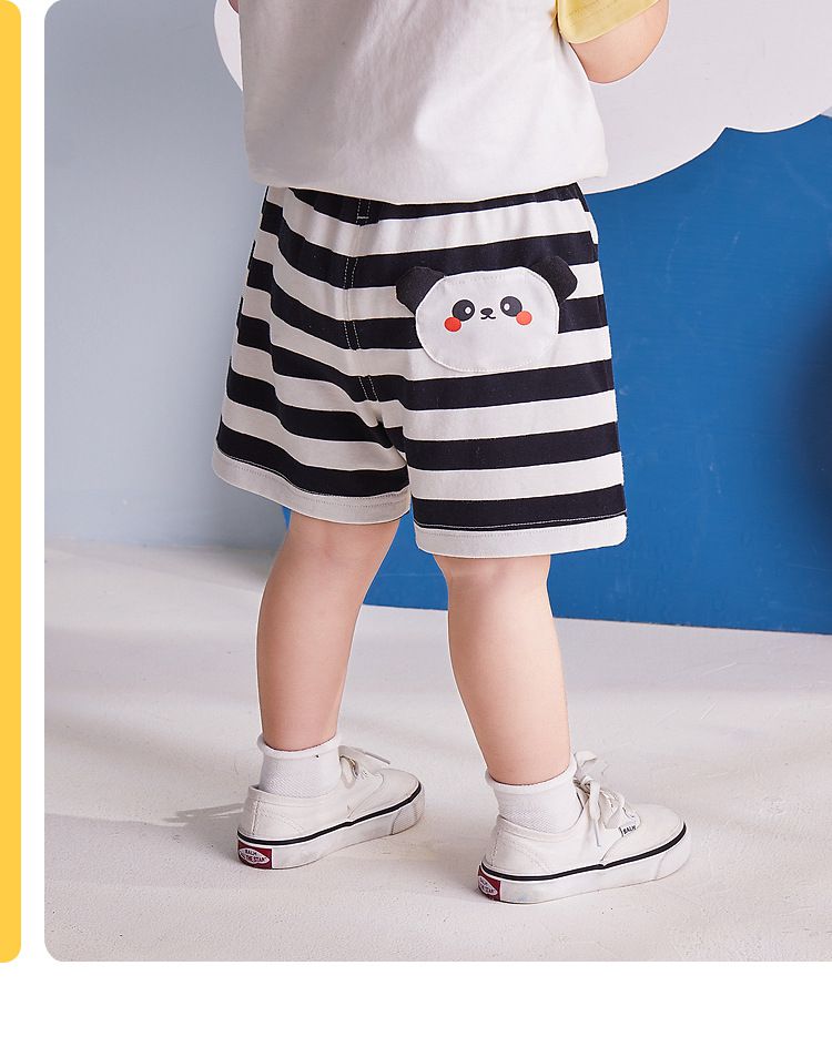 Q萌腰鬆緊短褲-小熊條紋款-黑+白