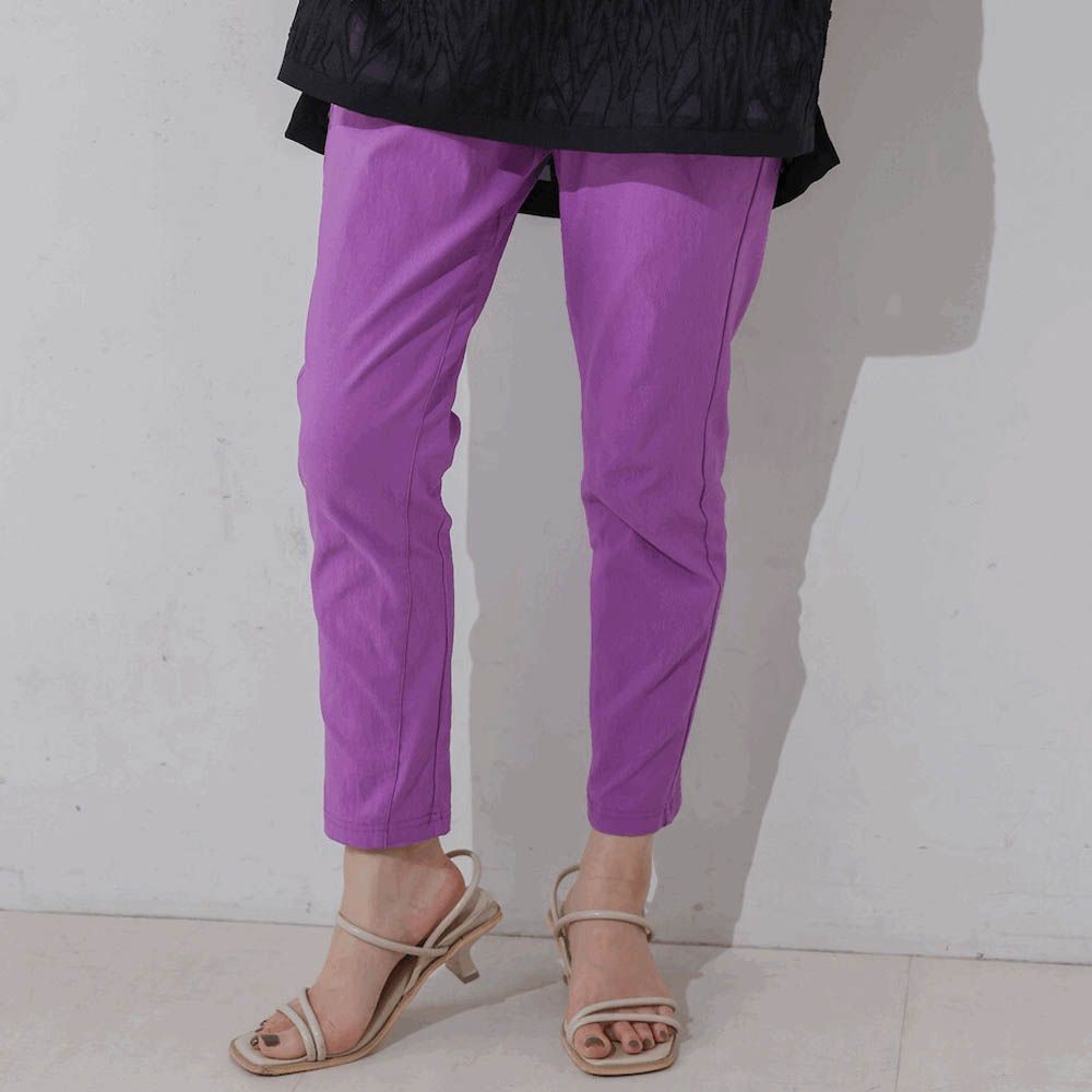 接觸冷感 UVcut定番美腳九分褲-葡萄紫