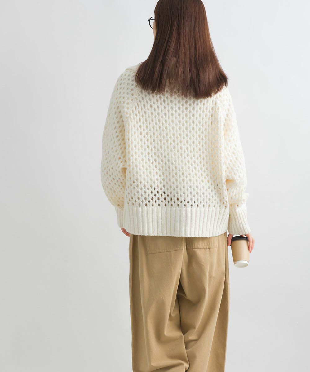 日本女裝代購 - 馬海毛觸感翻領粗針織外套-白