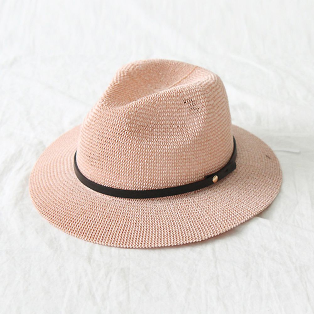 韓國 Babyblee - 皮帶裝飾草帽-粉紅 (48-52cm)