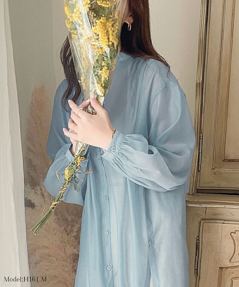 日本 Classical Elf - 2WAY穿搭透膚長版襯衫-淺綠