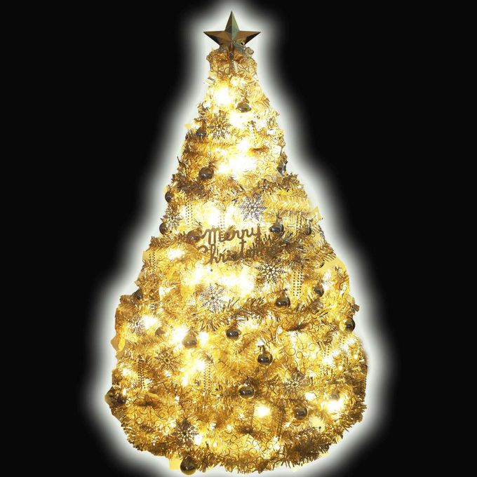 MODACore 摩達客 - 台灣製8呎/8尺(240cm)豪華版氣質霧金系聖誕樹(金色系配件組)+100燈LED燈暖白光3串(附IC控制器)
