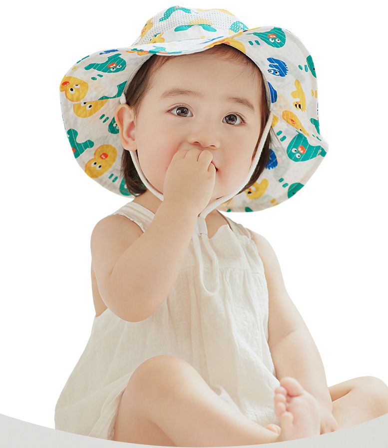 兒童透氣遮陽帽/漁夫帽-英文字怪物-白色