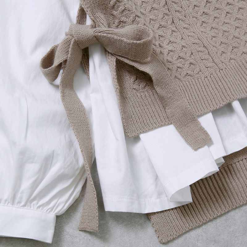 日本 Rejoule - 假兩件編織紋針織背心X白上衣-灰 (M(Free size))