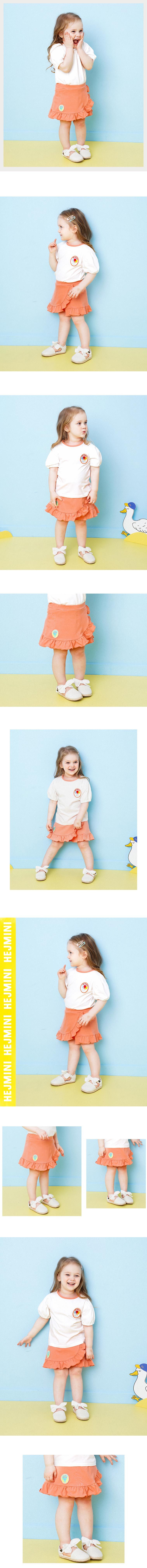 韓國 HEJMINI - 斜邊荷葉褲裙-蜜桃橘